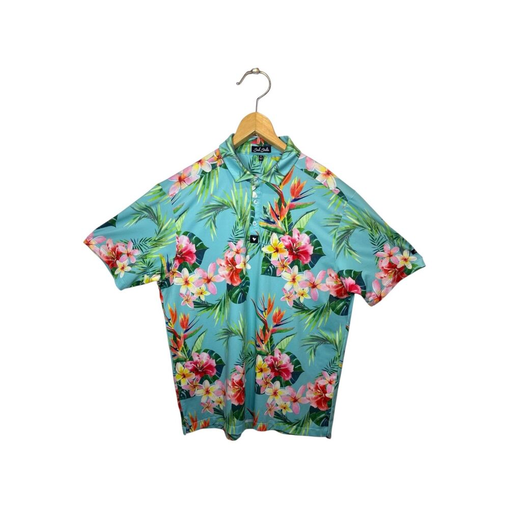 Bad Birdie Tropical Polo Shirt Golf Outdoor Performance Size XL Colorful  Floral